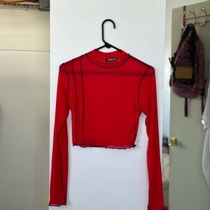 Sheer Red Long Sleeve Top